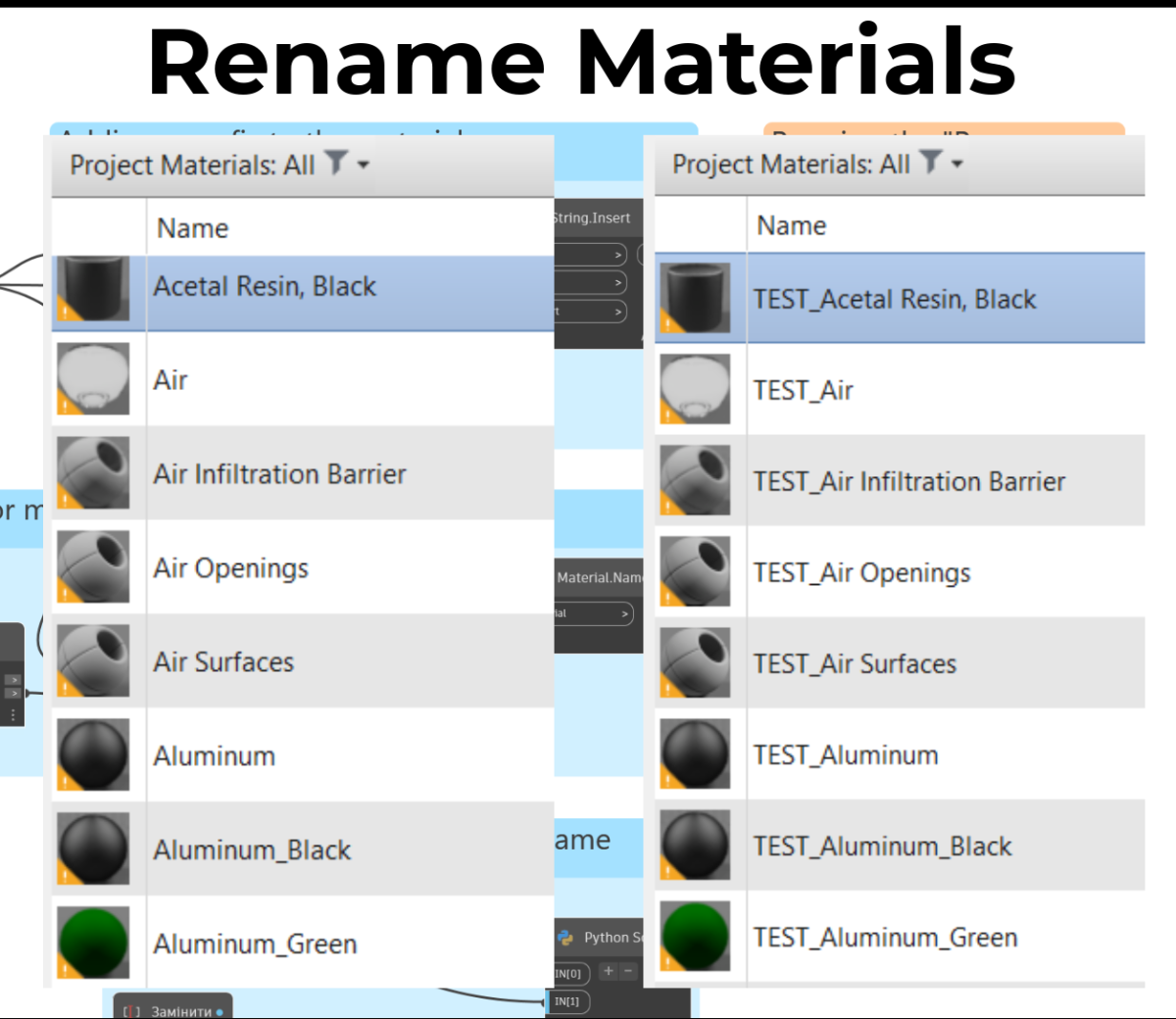 Rename Materials in Revit, Dynamo
